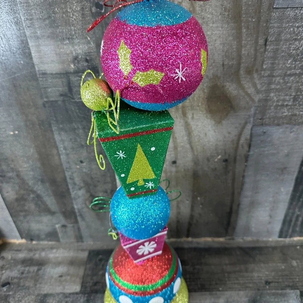 Pier 1 Glitter Ornament Totem Pole Rare Sparkle Xmas Centerpiece Decor